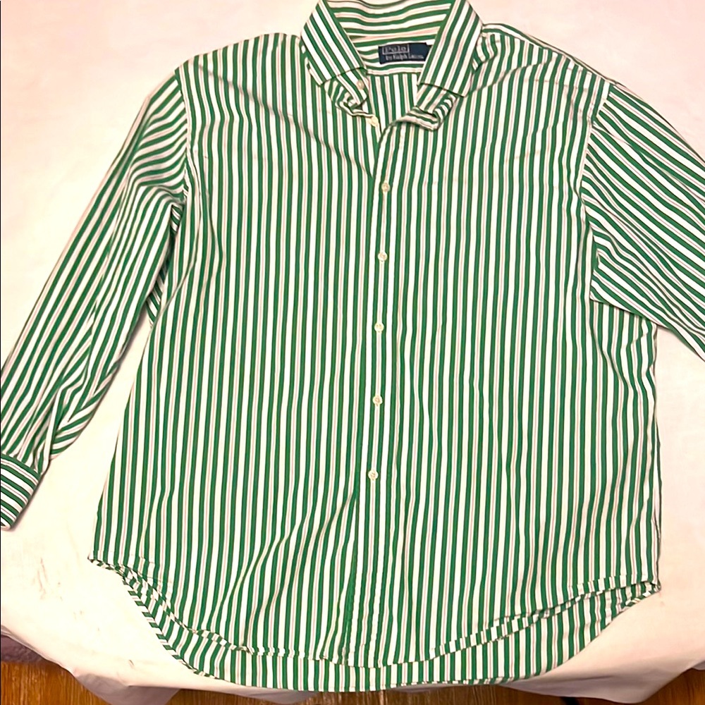 Polo by Ralph Lauren Green and White Striped Casual Shirt